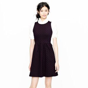 NWOT J.Crew Ponte Fit and Flare Polka Dot Velvet Dress Black Size XS